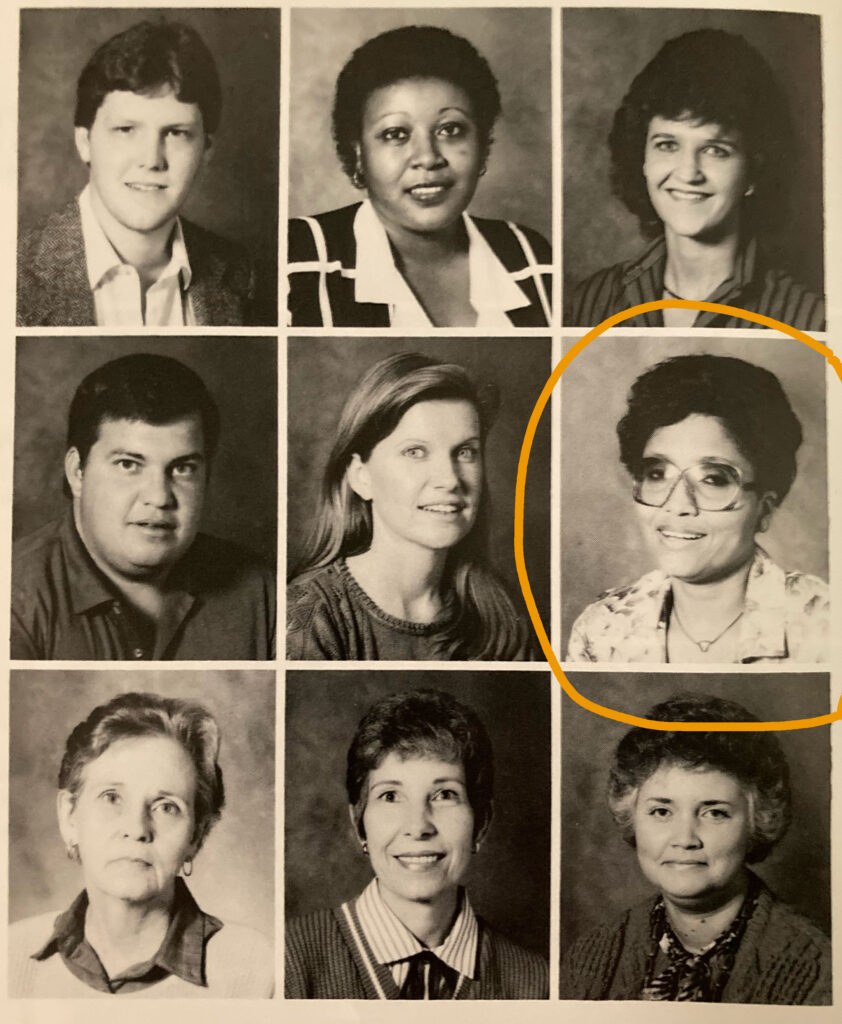 Yearbook portrait of teachers, including Mrs. Williams